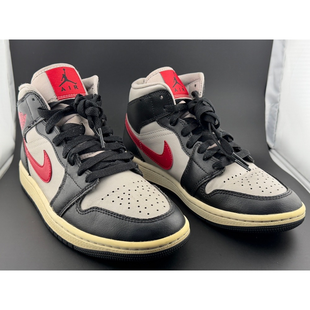 Nike Jordan 1 Mid Cement-Grey Black Fire Red, BQ6472-060, Womens Size 7